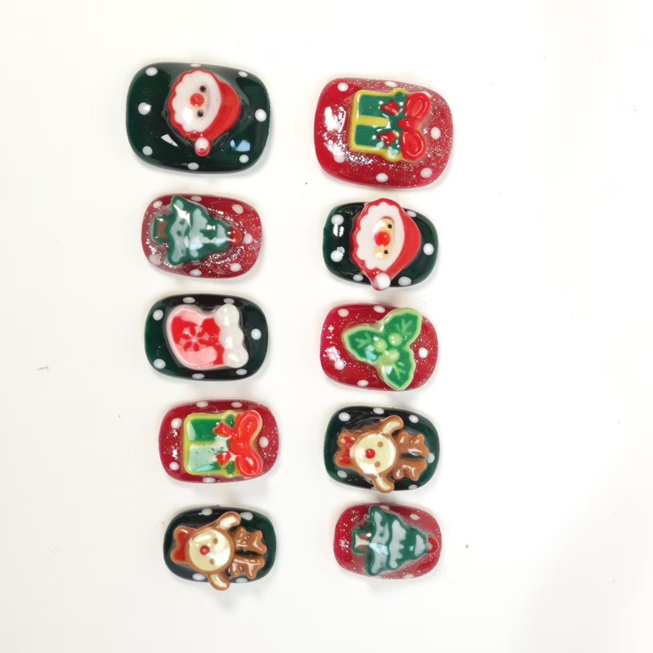 Short Christmas Press On Nails | 10pcs Handmade Set | 3D Santa, Reindeer & Gifts Design