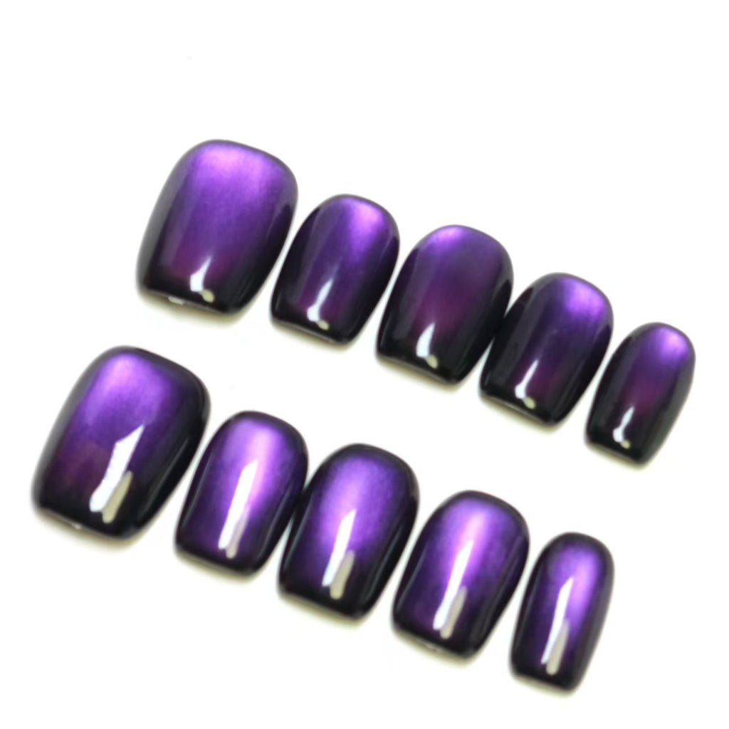 Sparkling Purple Beaded Nails | Glass Beads & Cat Eye Design | 10pcs Handmade Press On Nails | Reusable