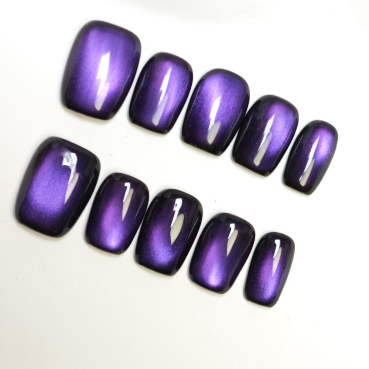 Sparkling Purple Beaded Nails | Glass Beads & Cat Eye Design | 10pcs Handmade Press On Nails | Reusable