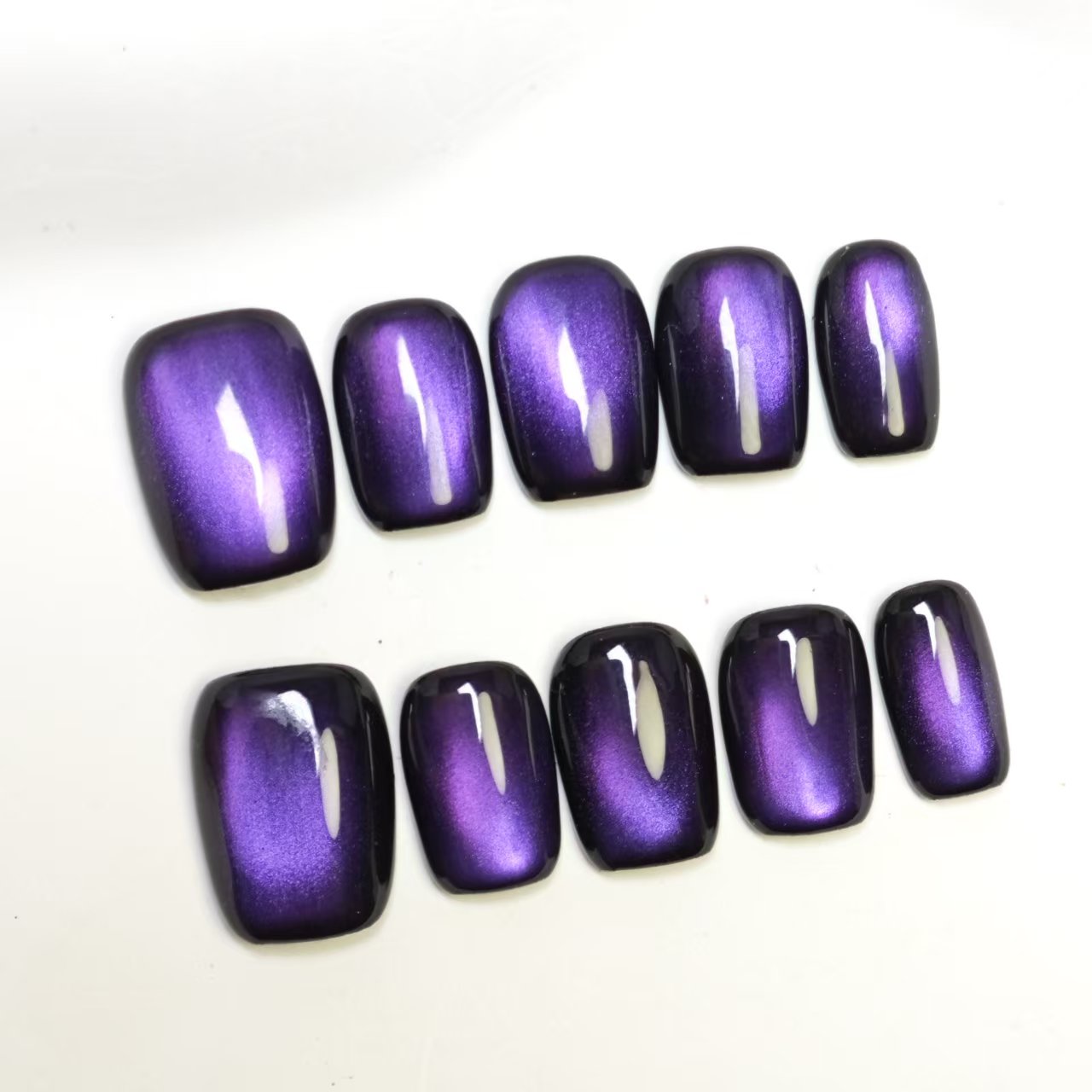 Sparkling Purple Beaded Nails | Glass Beads & Cat Eye Design | 10pcs Handmade Press On Nails | Reusable