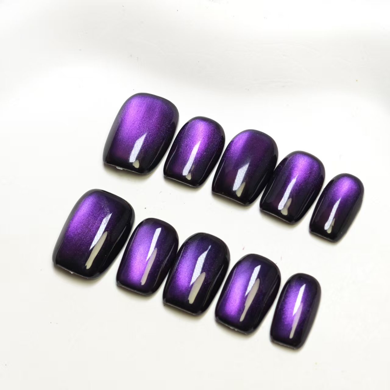 Sparkling Purple Beaded Nails | Glass Beads & Cat Eye Design | 10pcs Handmade Press On Nails | Reusable